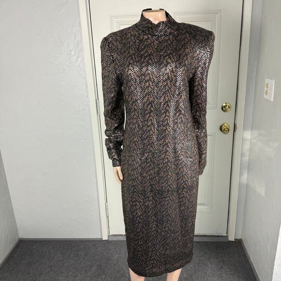 Vintage St. John Women's Dress 10 Shift Sequin Designer Wool Blend Shimmer S23 - Picture 1 of 8